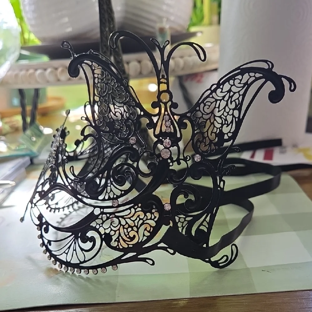Intricate Black Metal Filigree Masquerade Mask